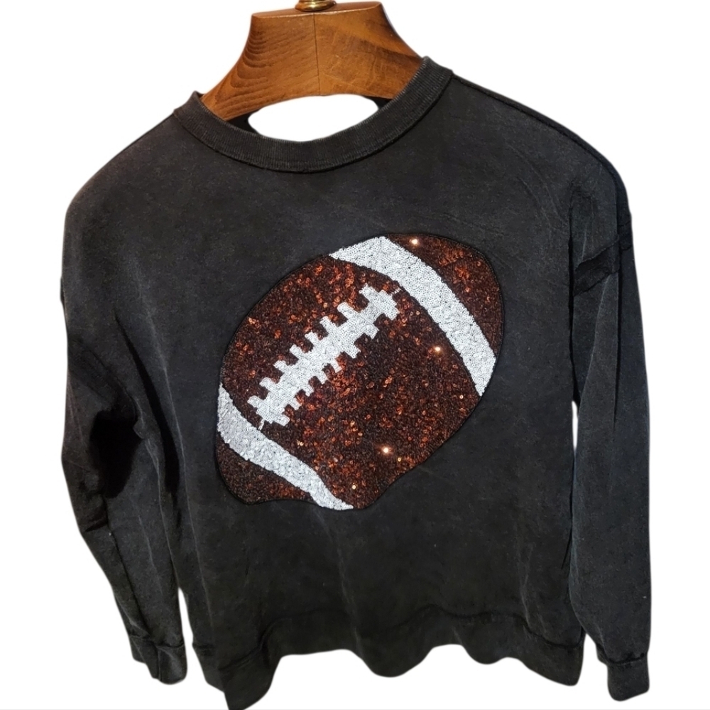 White Birch Football Sequin Long Sleeve Pullover Sweatshirt Size Small